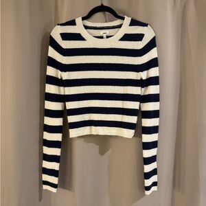 Aerie Blue and White Fitted Crop Hoodie